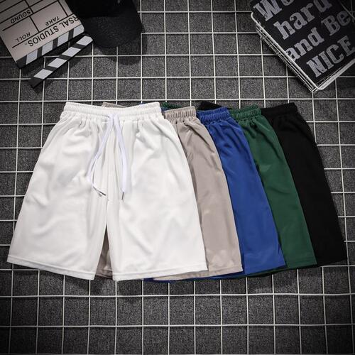 Summer men's youth sport shorts casual Korean style loose pants beach pants plain five-pocket pants big pants trendy