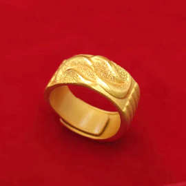 星辰大海男戒波浪纹质感镀沙金镀时尚仿锡金活口金色台湾款