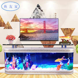 电视柜鱼缸客厅缸创意电视摆放欧式现代家用靠墙茶几鱼缸