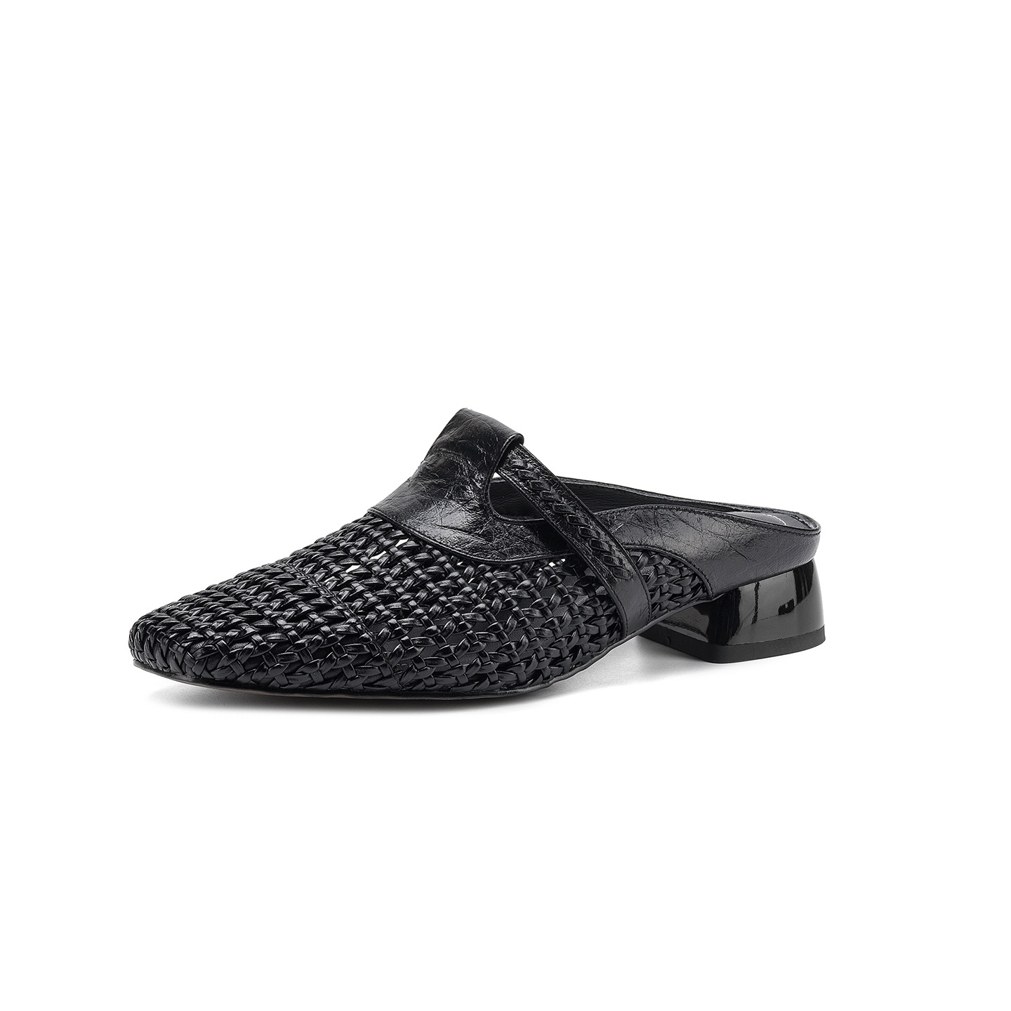 Dép sandal nữ quai chữ V đan dệt, gót thấp 3 cm, phong cách vintage — đen chi tiết 25