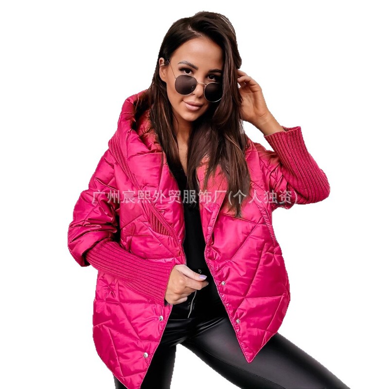 2025独立站毛衣拼接大翻领棉服女新款时尚流行机车炸街高级感外套|undefined