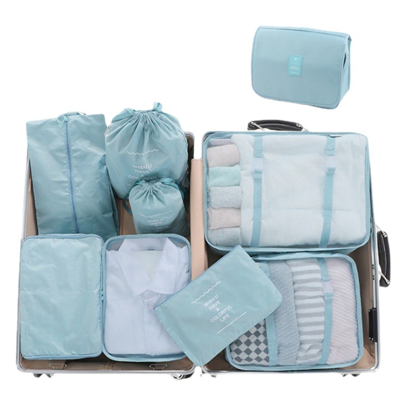 Amazon bolsa de almacenamiento de viaje nueve piezas traje bolsa de lavado clasificación de ropa bolsa de almacenamiento traje de almacenamiento de viaje