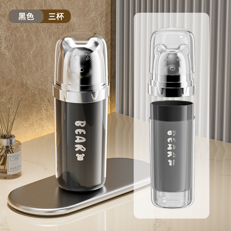 Taza de enjuague de oso portátil de viaje 3 en 1 caja de almacenamiento de aparatos dentales de alto valor facial artículos de higiene