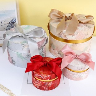 New Internet Celebrity ins Round Candy Box Wedding Gift Accompanying Gift Box Gift Box Ribbon Printing Wholesale