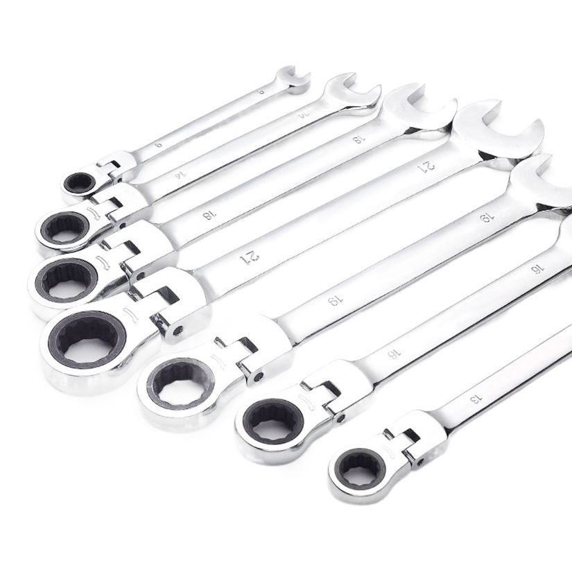 Llave de trinquete de cabeza viva genuina, espejo, que ahorra mano de obra, sacude la cabeza móvil de ciruela bidireccional, juego de llave rápida