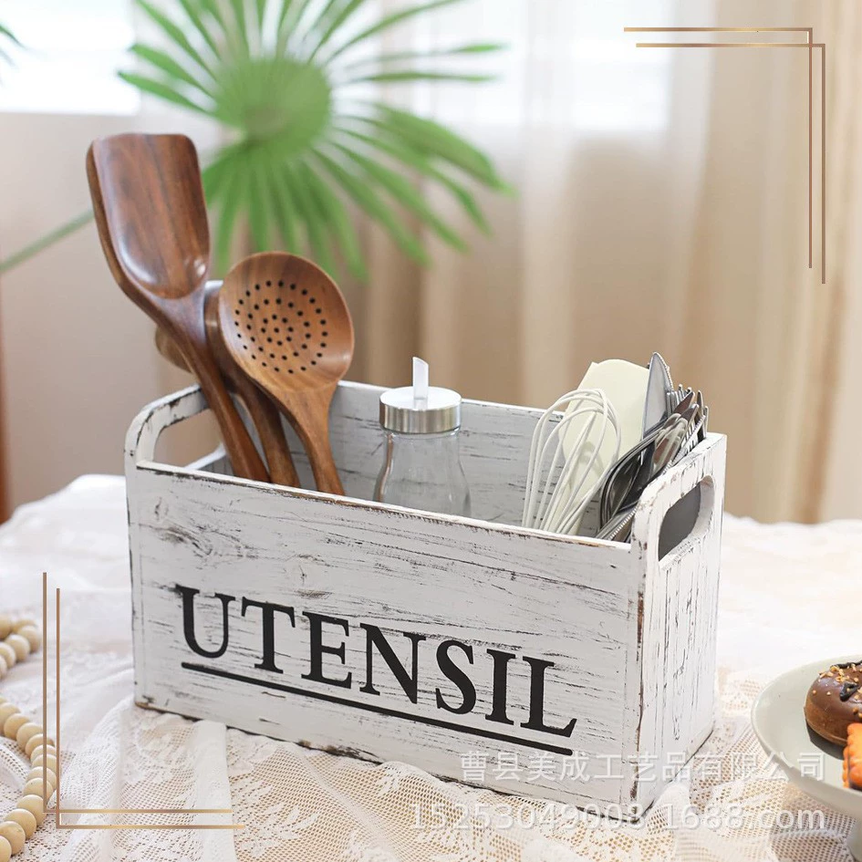 Древесная коробка для хранения из ретро-деревянная коробка для кухни с несколькими сетками нож и вилка ложка отделка коробка для столешницы из цельного дерева