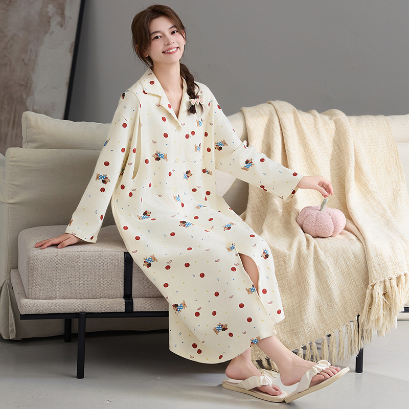 Autumn 7A Antibacterial Stretch Cotton Maternity Long-Sleeve Nightdress Women's Cardigan Side-Opening Nursing Opening Skin-Friendly Soft Loungewear Autumn 7A Antibacterial Stretch Cotton Maternity Long-Sleeve Nightdress Women's Cardigan Side-Opening Nursing Opening Skin-Friendly Soft Loungewear
