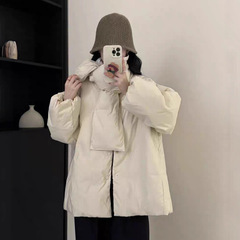 冬季2025新款短款羽绒服女时尚洋气极简休闲带围巾白鸭绒外套