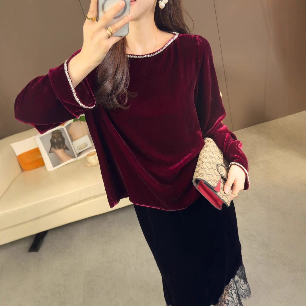 2025 Silk Velvet Pure Handmade Beading Design Round Neck Simple
