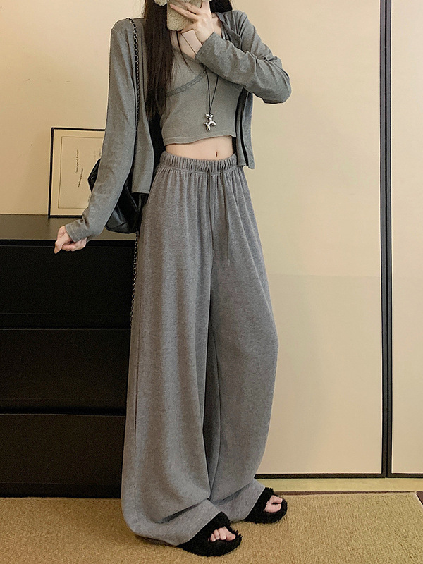实拍 慵懒风灰色休闲裤女高腰直筒裤阔腿裤长裤垂感拖地裤子88812|undefined