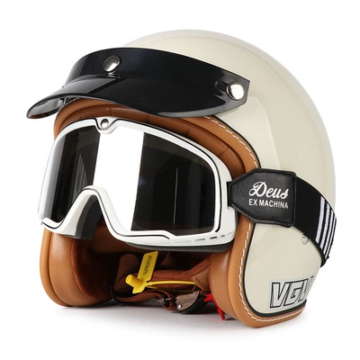 Motorcycle Helmet Electric Scooter Half, Motosiklet dəbilqələri - m-milky-white-black-and-white-striped-goggles-free-hat-brim-face-towel