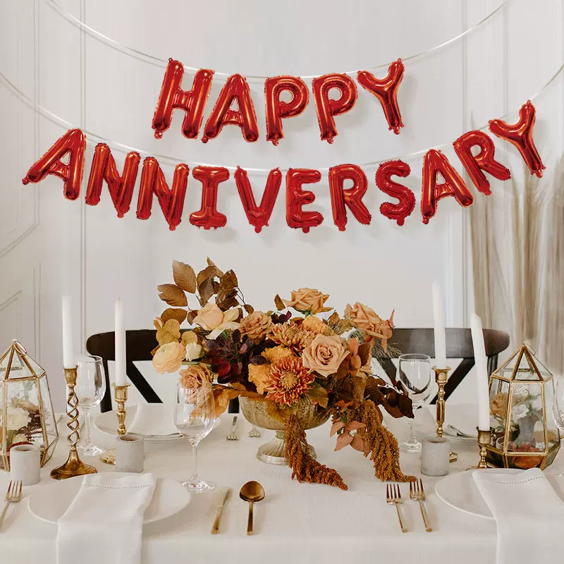 16寸结婚周年纪念日快乐HAPPY ANNIVERSARY铝膜气球套装布置装饰