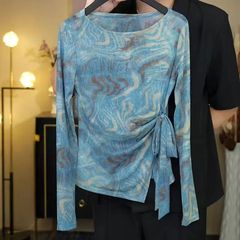 小众设计复古晕染长袖女2025夏季高级感绑带修身显瘦防晒罩衫百搭