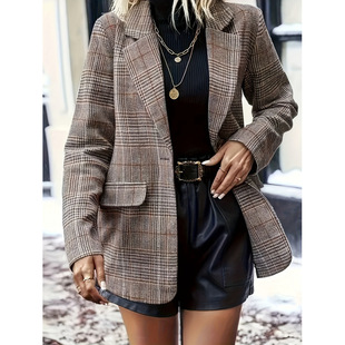 X 35724 Plaid Short Slim Blazer Women ���Ӷ̿�С���bŮ