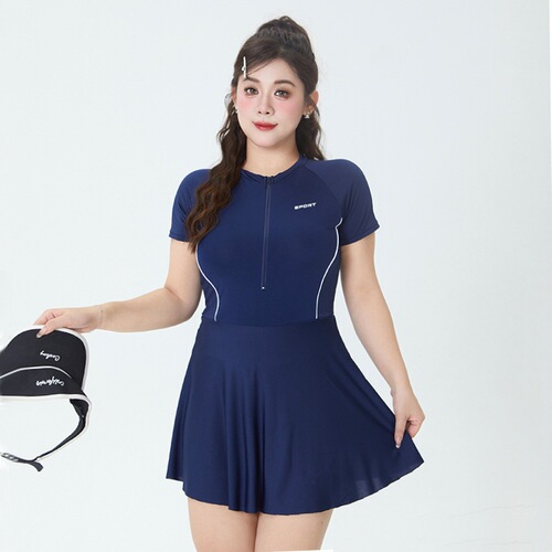 Plus size swimsuit for women, sports one-piece, simple, slightly fat girl, conservatively covers the flesh, belly, looks slim, quick-drying hot spring woman