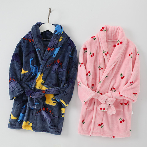 Children's autumn and winter flannel pajamas, home clothes, boys, girls, middle and large children's pajamas, bathrobes, parent-child wear, home clothes