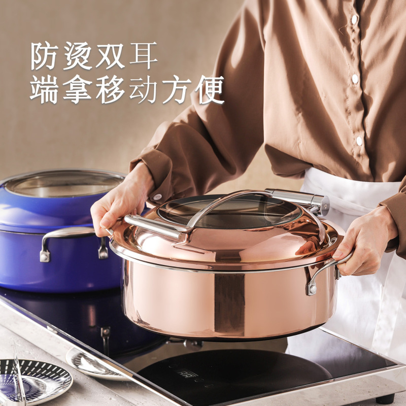 豪华商用彩色保温锅加热暖菜炉液压布菲炉电热餐盘加热保温餐炉|undefined