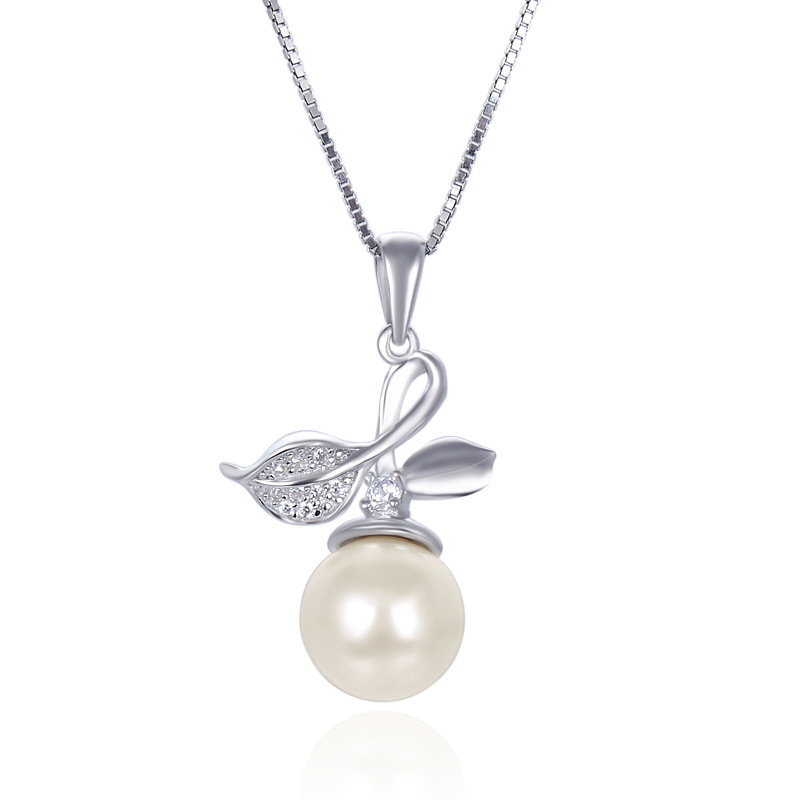 Corea del Sur nueva hoja clavícula cadena de perlas collar accesorios s925 plata esterlina moda micro con incrustaciones ZIRCON COLLAR COLGANTE para las mujeres