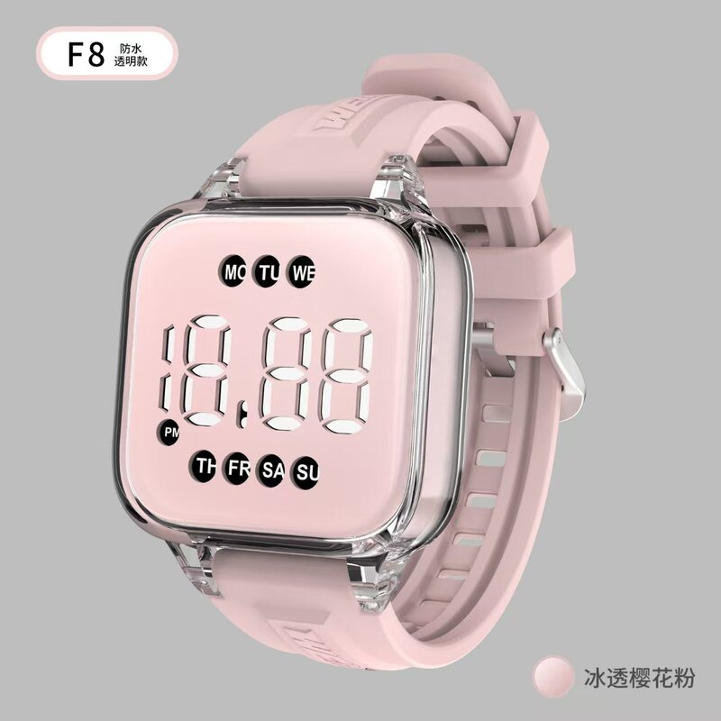 Waterproof Transparent Electronic Watch Student Sports Luminous Trendy Men's and Women's F8 Ice-Clear Small Square Electronic Watch