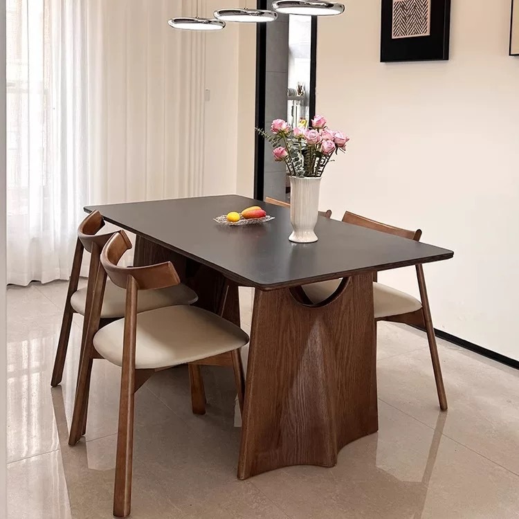Mesa de comedor de madera maciza rectangular, diseño minimalista moderno, estilo retro, apartamento pequeño mate, mesa de comedor de tablero de roca blanca pura para el hogar