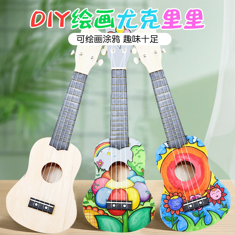 Ukulele diy manual make Little Guitar Assemble self-control Material package Coloured drawing Hand drawn woodiness Graffiti guitar