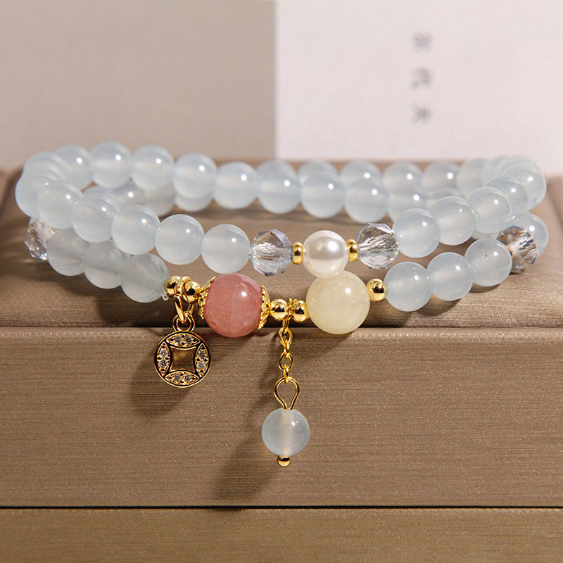 Nueva pulsera de doble círculo de turmalina de color chino para mujer, lujo ligero, nicho, sentido de alta gama, brazalete de transferencia de suerte, regalo de novia