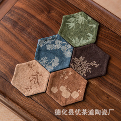 Excellent tea ceremony handmade tie-dye hexagonal coaster tea cup holder fabric pot tea mat tea table insulated tea ceremony accessories