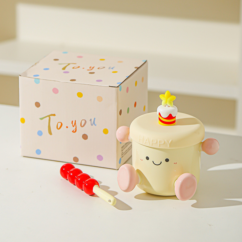 Creativa pintada a mano linda muñeca taza de dibujos animados taza de cerámica taza de café taza de pareja de oficina en casa taza de regalo