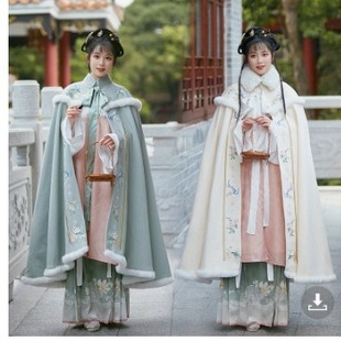 Winter Hanfu cloak female winter fleece-lined thickened cloak Super fairy student Hanfu cloak warm mid-length