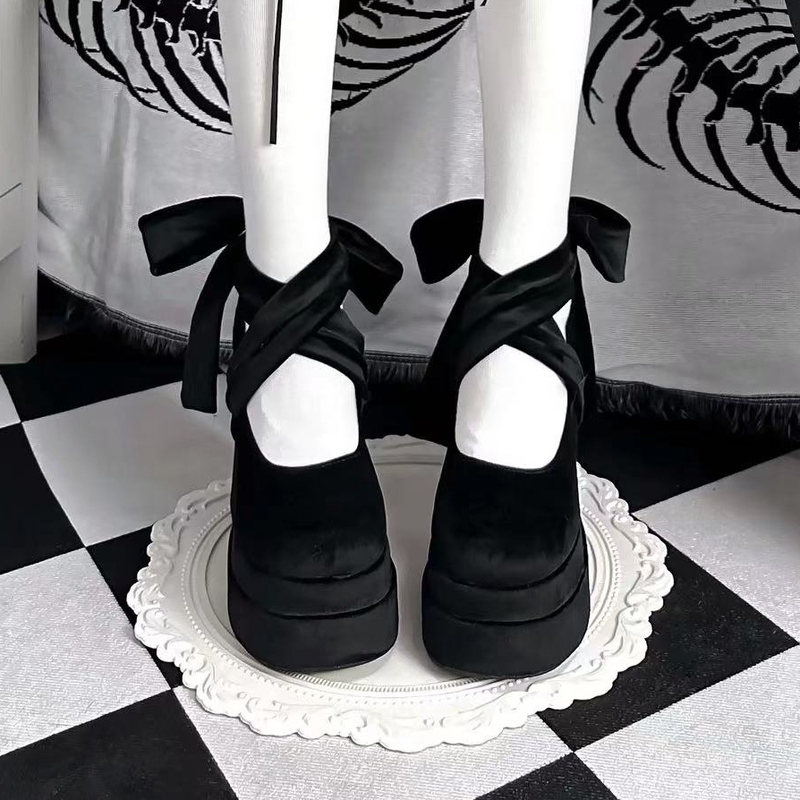 in stock Lillian Bear Panda Original Lo Shoes Waterproof Platform Black High Heels Strap Elegant Mary Jane Shoes