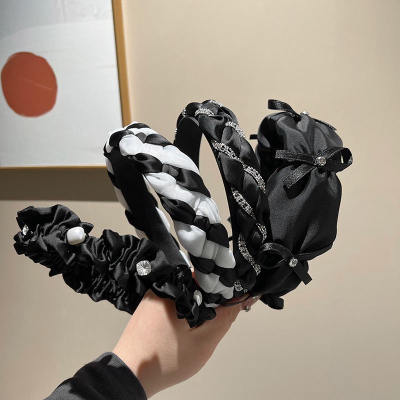 Black Series High-Grade Versatile High-Crown Headband Summer Crystal Pearl Headband for Women Hair Accessory Diamond Hair Pin