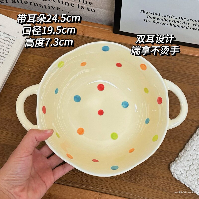 【包邮】カラーポイント手描き釉薬下彩陶磁器食器セット高颜値シンプル陶磁器食器皿大スープ|undefined
