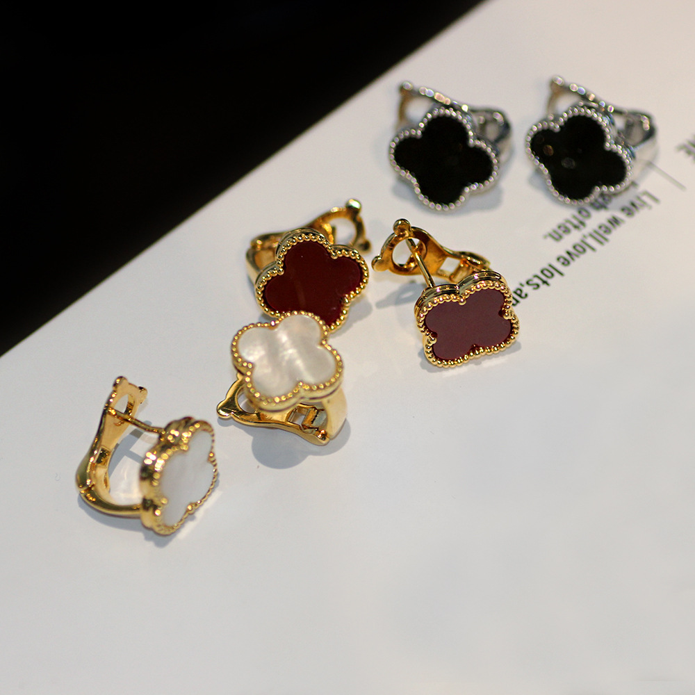 Integrated Ear Buckle Natural Shell Ear Buckle K Gold Plated Women's High-End Earrings Festive Red 44259