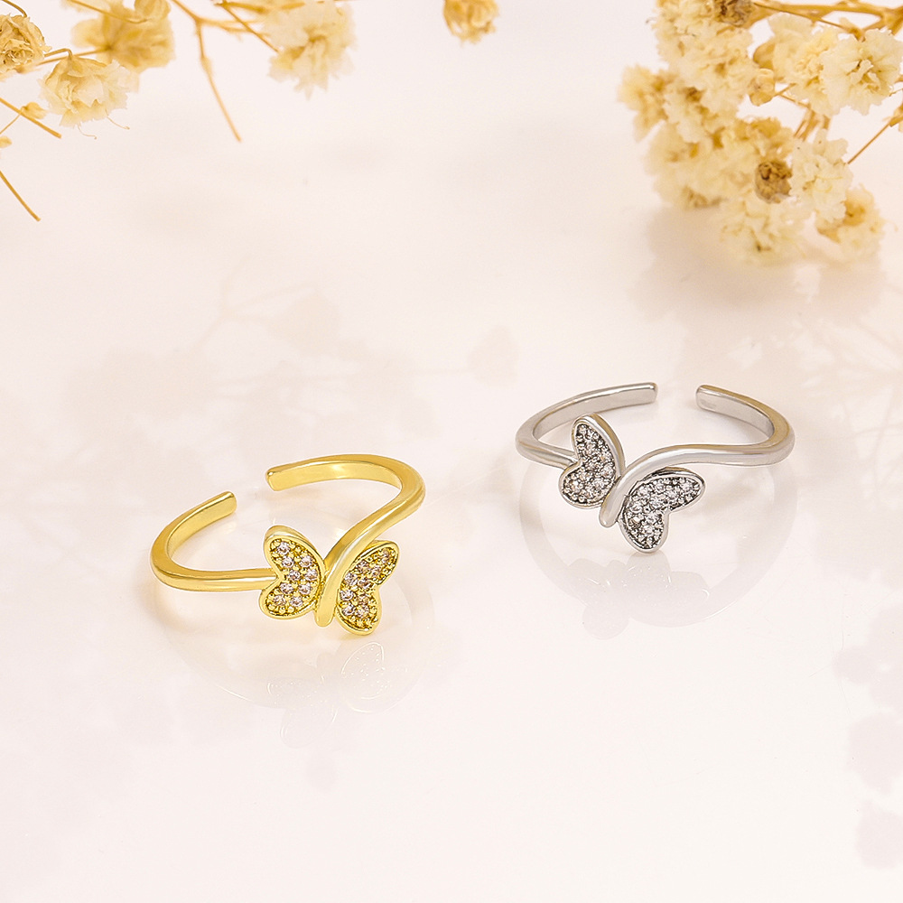 Fashion Butterfly Copper Inlay Zircon Open Ring 1 Piece