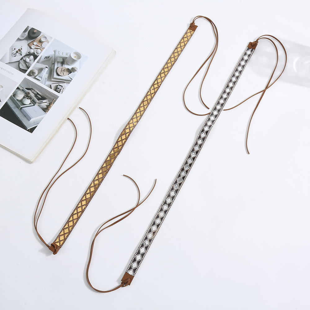 Bohemian-style hat decoration with vintage rhinestone diamond-shaped ribbon, handmade DIY straw hat strap accessories and materials