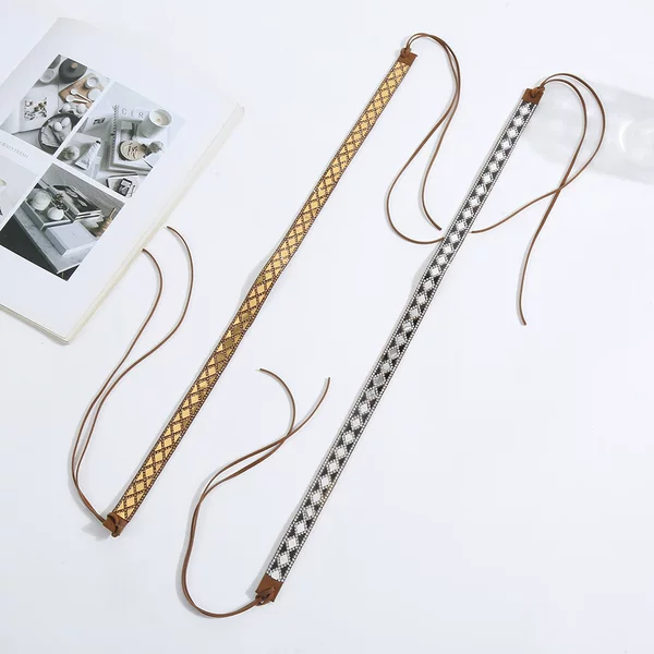 Bohemian-style hat decoration with vintage rhinestone diamond-shaped ribbon, handmade DIY straw hat strap accessories and materials