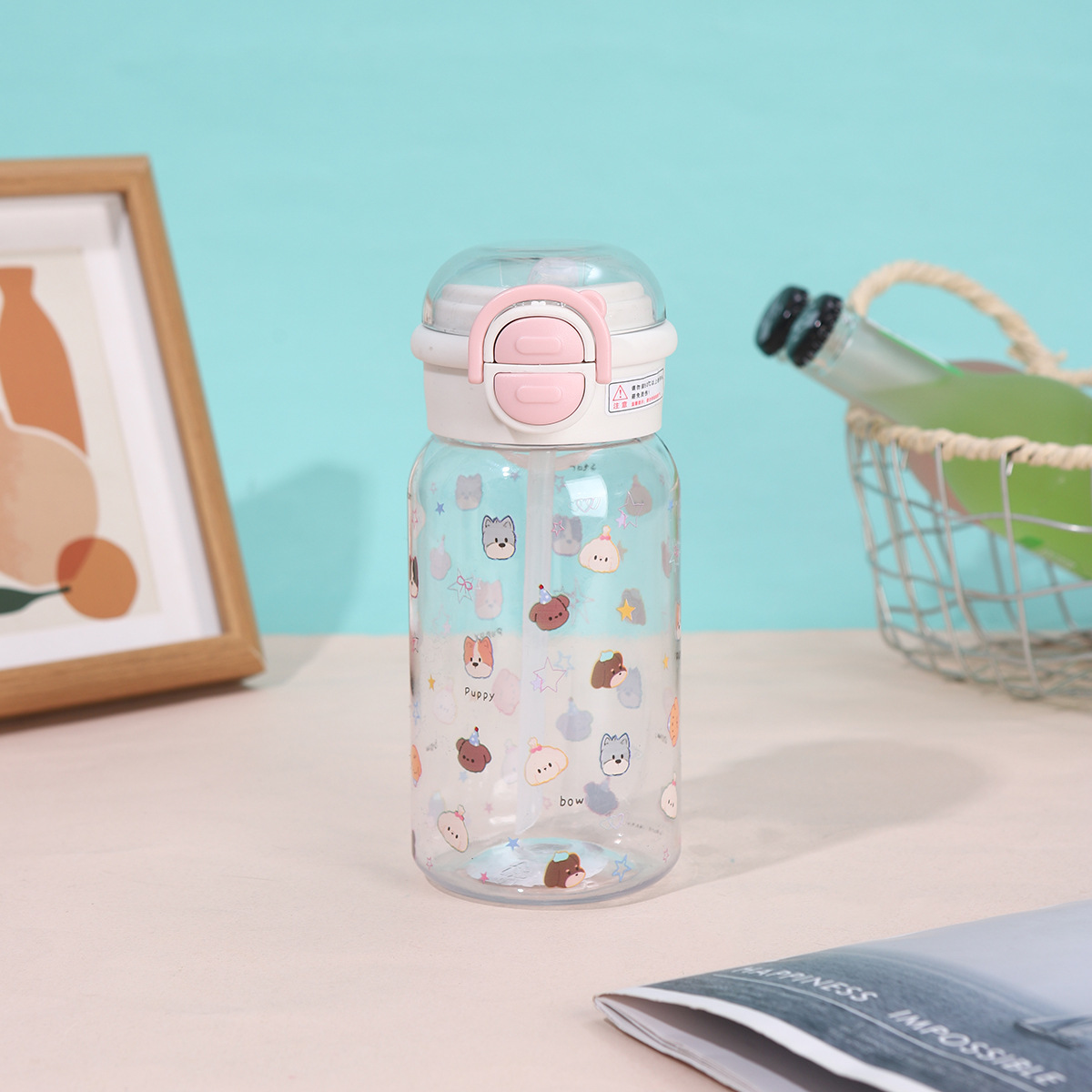 Childrens Straw Water Bottle High Capacity Leakproof Cartoon Cup_voghion.com