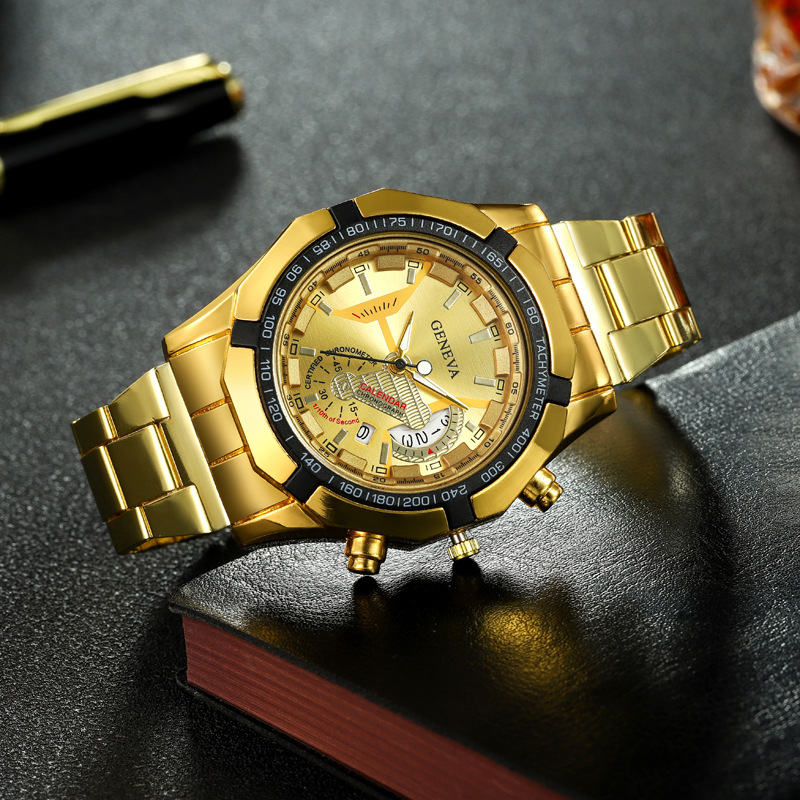 Korean Style Trendy Large Dial Men's Watch with Calendar, Luminous Quartz, High-End Business Watch, Simple and Stylish