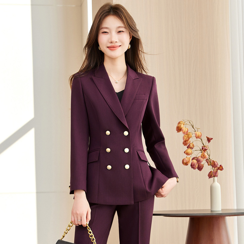 Off-White Workplace Blazer for Women 2026 New Style Commuter Double-Breasted Formal Suit for Beauty Salon Slim-Fit Professional Suit