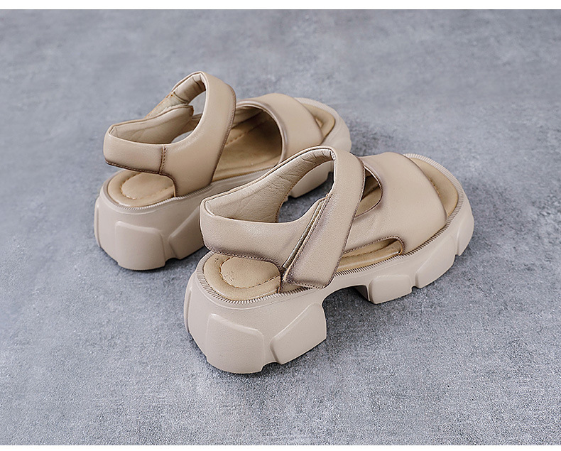 Dép sandal nữ quai ngang da bò thật, đế dày cổ điển, hở ngón, phong cách La Mã — Màu be chi tiết 11