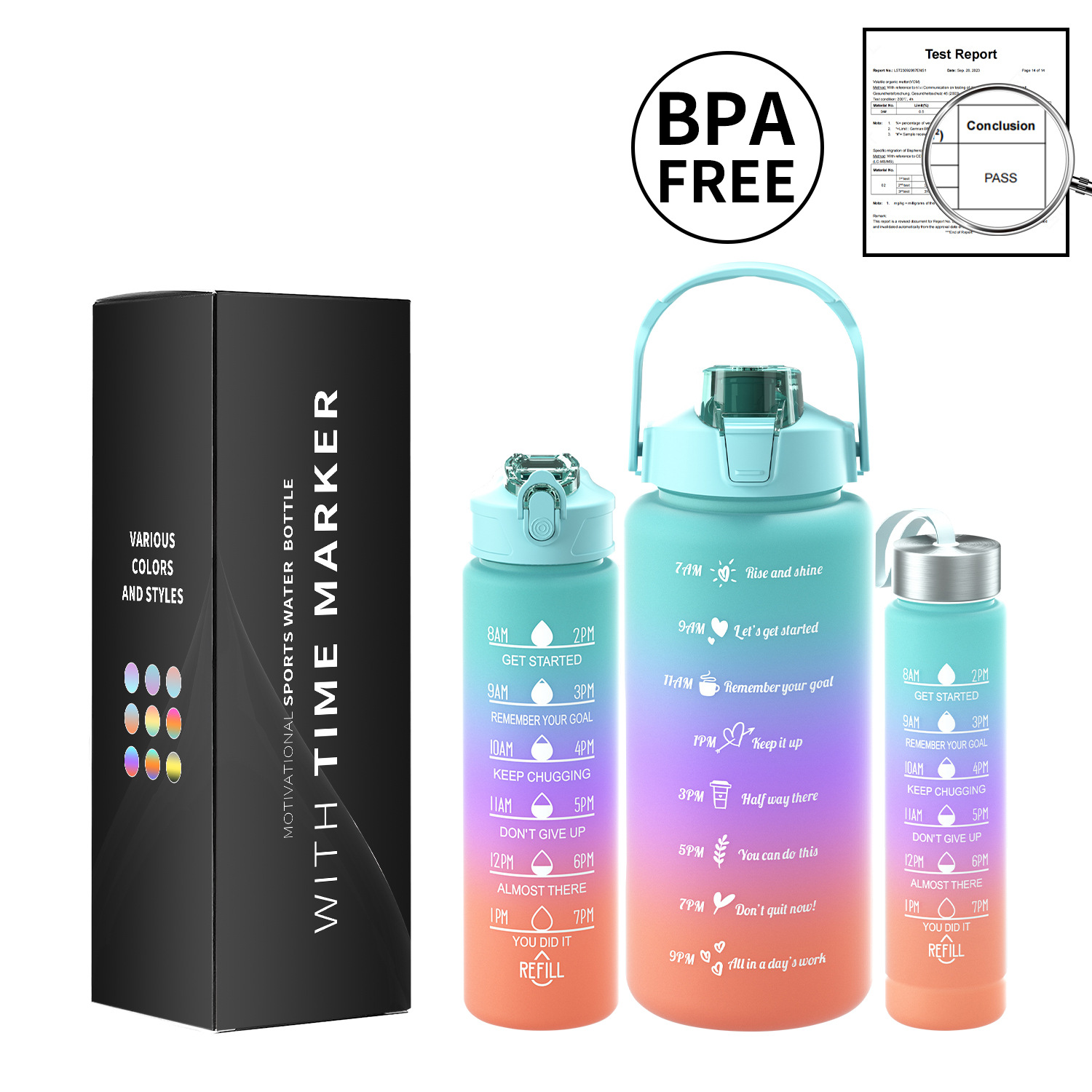 Taza de agua de gran capacidad taza de paja de plástico espacio simple olla botella de equitación deportes al aire libre taza de agua conjunto de tres piezas con caja