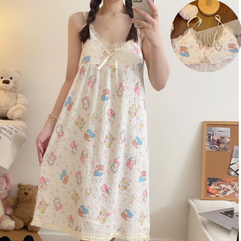 2025 nuevo estilo mikko con almohadilla para el pecho, camisón, verano femenino, dulce y lindo, servicio a domicilio, pijama de algodón de nube