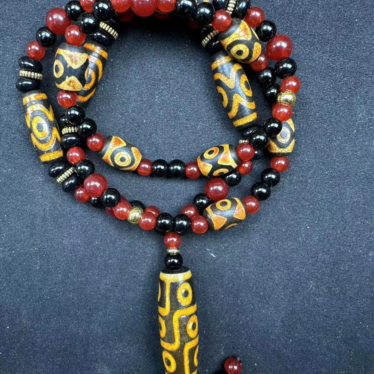 Оптовая продажа: натуральный агат, тибетский стиль, желтый, с тремя и девятью отверстиями, подвеска-кулон, ожерелье с бусинами, бусины дзи, свободные бусины