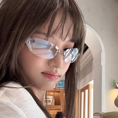 韩版星星椭圆猫眼无框茶色墨镜女辣妹Y2K圆脸街拍高级感太阳眼镜