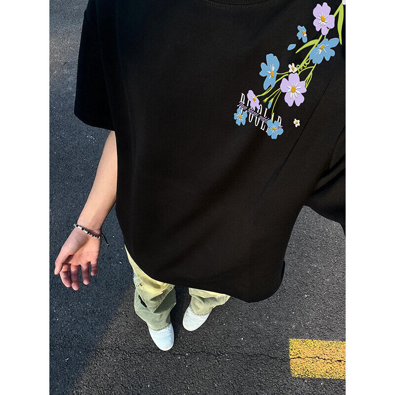 Full Needlework Deconstructed Design 260g Heavy Double Yarn High-Quality American High Street Short-Sleeve T-Shirt Special 42