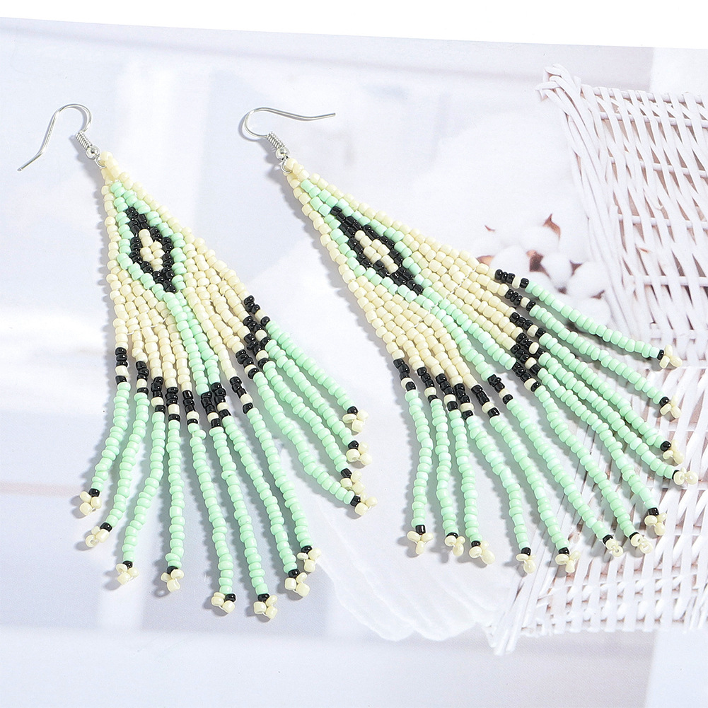 Bohemian Color Tassel Miyuki Beads Woven Feather Earrings Wholesale Nihaojewelry display picture 8