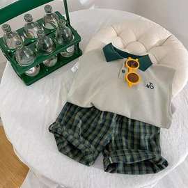 男童夏季无袖polo套装2023新款儿童韩版背心短裤两件套小中童夏装