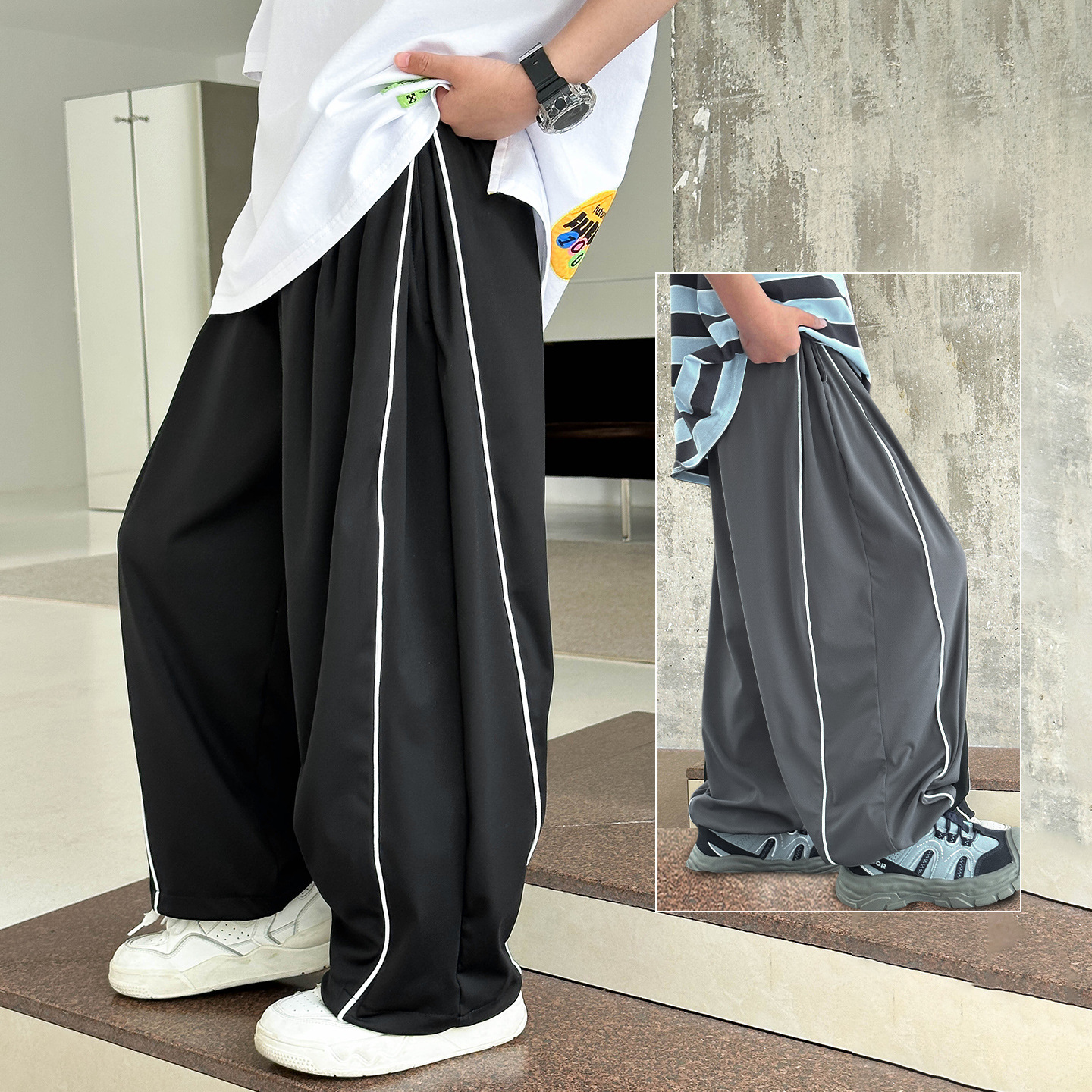 Panda Yuan Yuan 2025 New Children's Cool Mosquito-Proof Pants Boys' Summer Thin Wide-Leg Jogger Pants