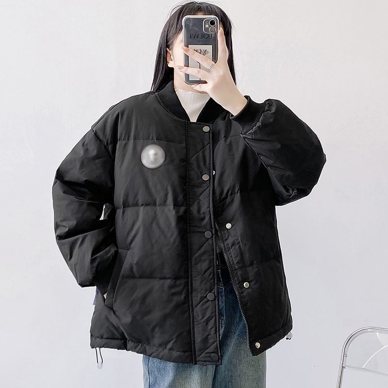 2025冬季新款白鸭绒羽绒服女短款小个子加厚保暖棒球服面包服外套