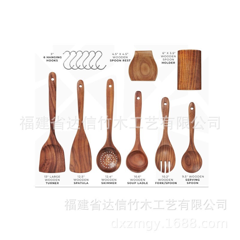 クロスボーダークッキングセット アカシア材キッチン用品 長柄スパチュラ 無垢材スパチュラ スプーンとフォーク ノンスティックキッチン 10点セット|undefined